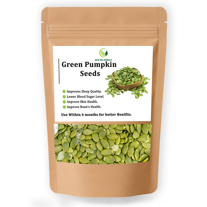 New Era Herbals Green Pumpkin Seeds in a resealable pouch
