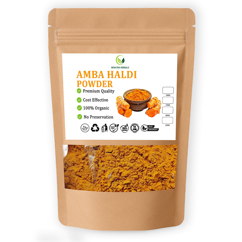 Newera Herbals Amba Haldi Powder in a resealable pouch with a transparent window