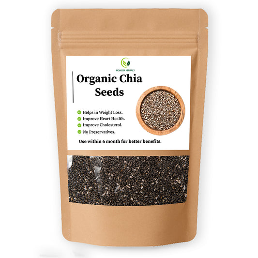 New Era Herbals chia seeds in a brown resealable pouch