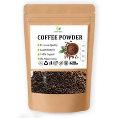 New Era Herbals Coffee Powder in a brown resealable pouch with a clear window