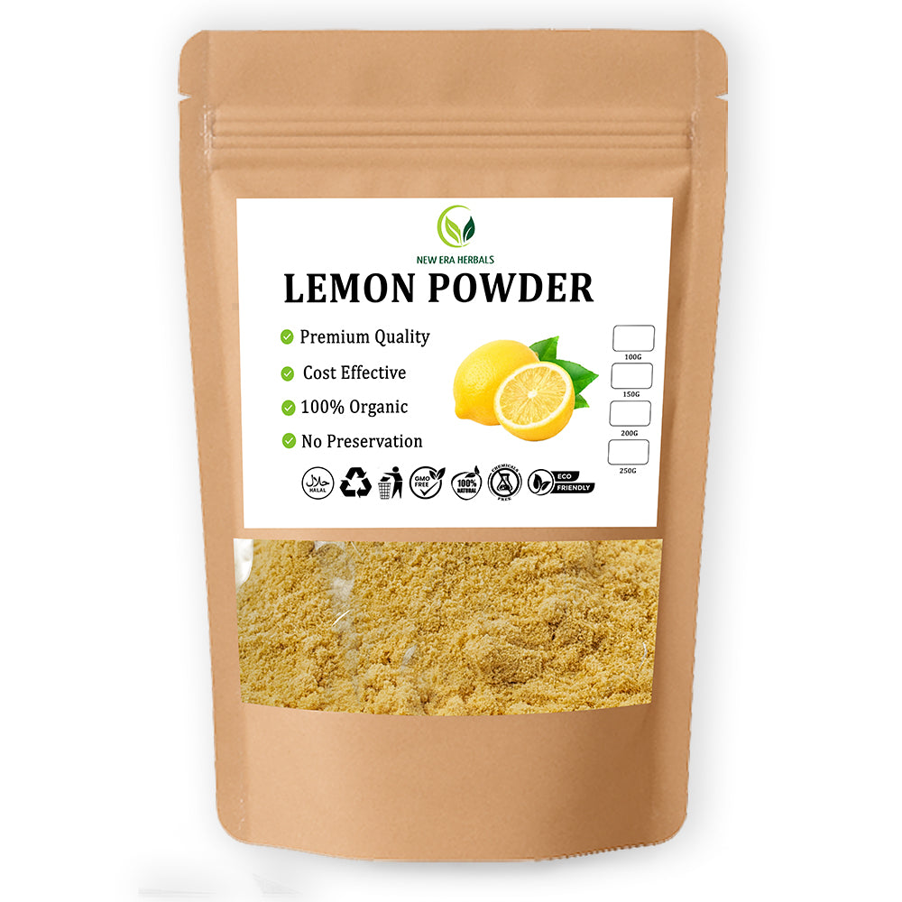 New Era Herbals Lemon Powder in a resealable kraft pouch with a clear window