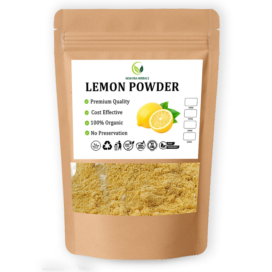 New Era Herbals Lemon Powder in a resealable kraft pouch with a clear window