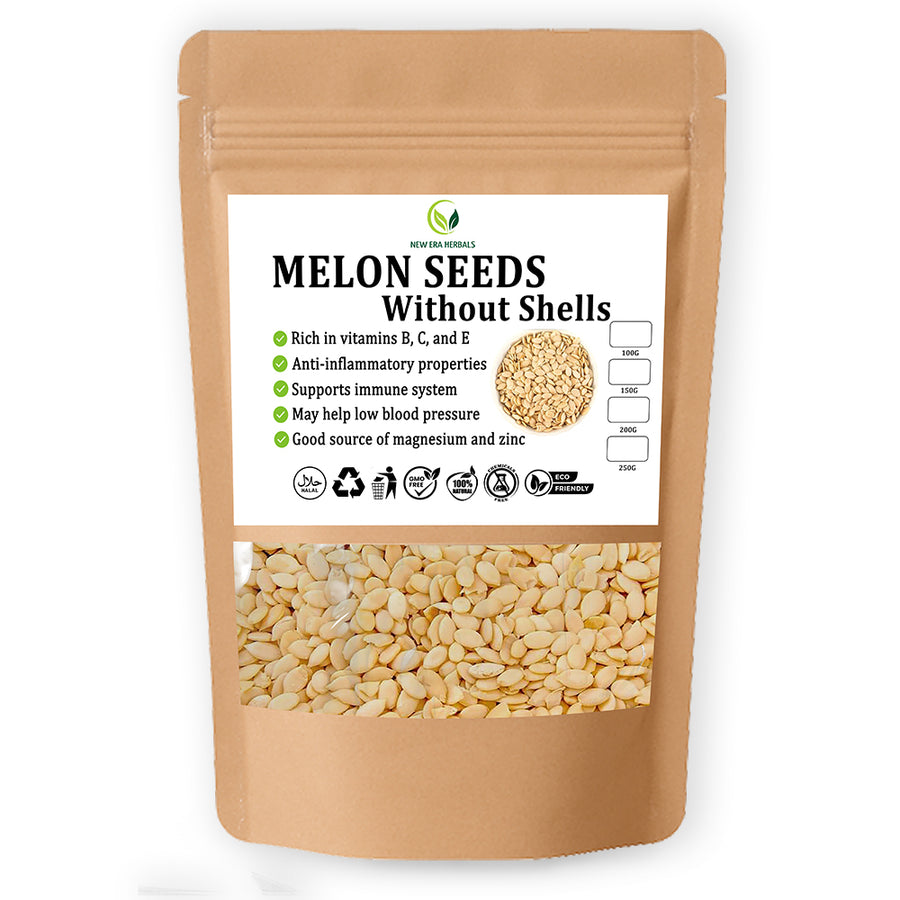 New Era Herbals melon seeds without shells in a resealable pouch