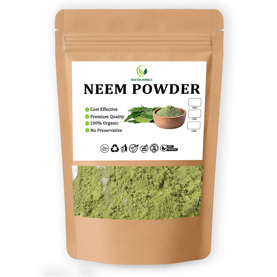 New Era Herbals Neem Powder in a resealable pouch with a clear window