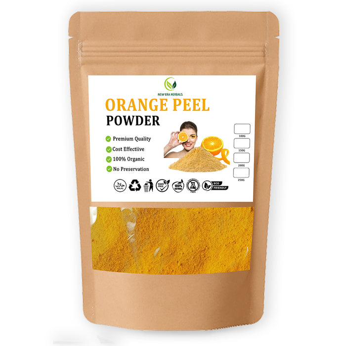 New Era Herbals Orange Peel Powder in a resealable pouch with a clear window